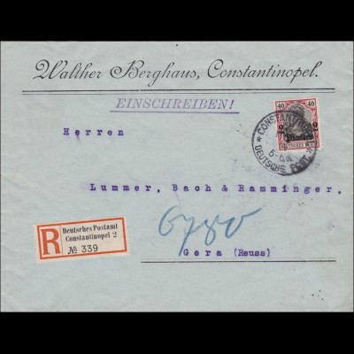 Türkei: Einschreiben Brief von Constantinopel nach Gera 1914