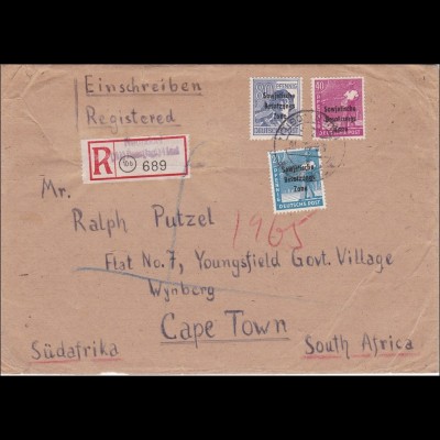 SBZ: Einschreiben Neuendorf Vogtland 1948 nach Süd Afrika - Cape Town