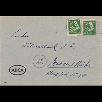SBZ: Brief aus Greiz nach Essen 1945, linke Marke oben Rand gebrochen