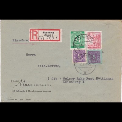SBZ: Brief aus Schwerin nach Welper-Ruhr-Post Hattingen 1946