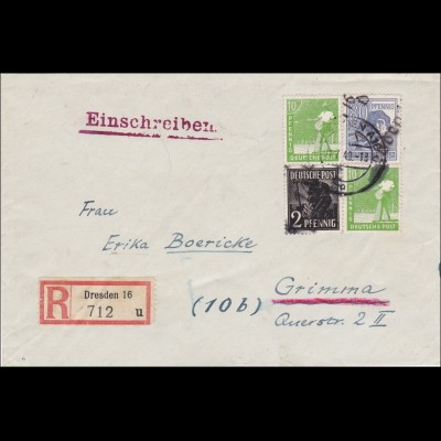 SBZ: Einschreiben aus Dresden nach Grimma 1948 - Handstempel