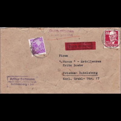 DDR: Eilboten Brief 1953 von Scheeberg nach Postsdam