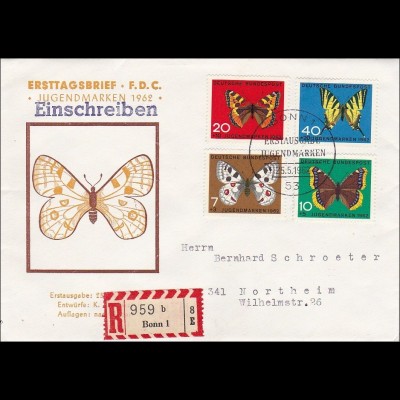 Ersttagsbrief FDC 1962 Wohlfahrtsmarken als R-Brief
