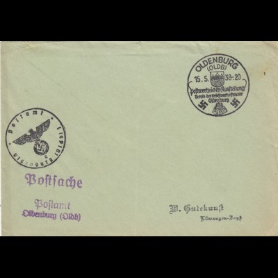 Postsache Kuvert 1938: Oldenburg: Postwertzeichen Ausstellung