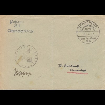 Postsache Osnabrück, Regimentstreffen 1937