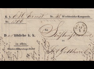 Brief 1856 Werbbezirks-Kommando, Körmer, Gotthard