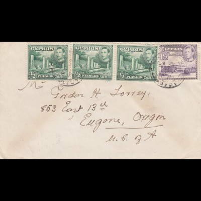 Cyprus: 1945: letter to Eugone/Oregon/USA