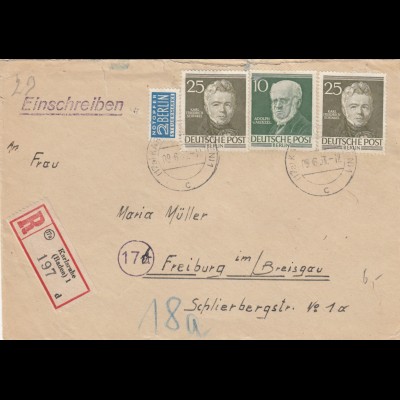Berlin: Einschreiben aus Karlsruhe nach Freibug 1954