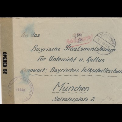 Brief von Schweinfurt 1946, Gebühr bezahlt nach München