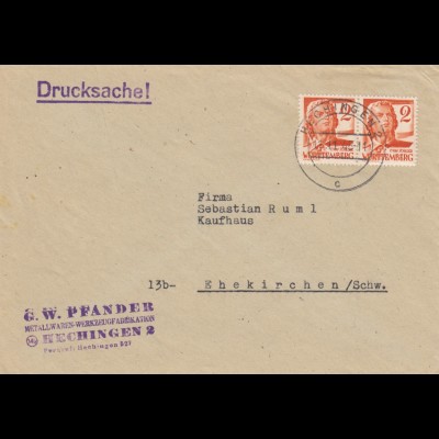 Brief 1948 Hechingen nach Ehekirchen als Drucksache
