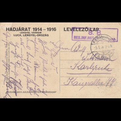Ansichtskarte 1916 Hadjarat S.B. Res. Inf. Regt. nach Karlsruhe
