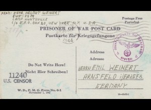 PoW - Post card New York to Wilkau-Hasslau, 2x censor