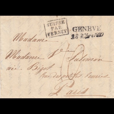 1828: Geneve, Suisse par Ferney to Paris, with text