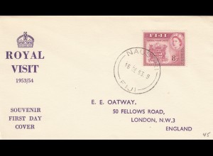 1953: FDC Roayal Visit Nausori to London