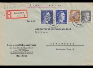 Einschreiben Mannheim 1943 nach Karlsruhe