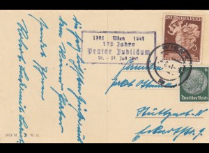 Ansichtskarte Wien, Prater - Riesenrad, Jubiläum 1941 nach Stuttgart