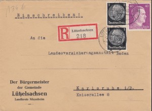 Einschreiben Lützelsachsen nach Karlsruhe 1943
