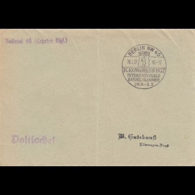 Sonderstempel 1937, Berlin, IHK Kongress als Postsache