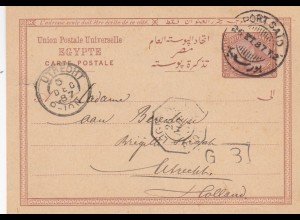 1887: post card Egypte, Porto Said to Utrecht/NL