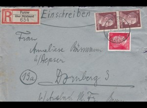Einschreiben Parow über Stralsund nach Dornberg mit Briefinhalt