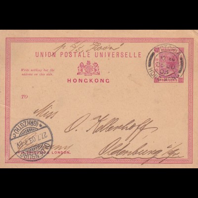 post card Victoria Hong Kong 1903 to Oldenburg (GRHZGTH) /Germany