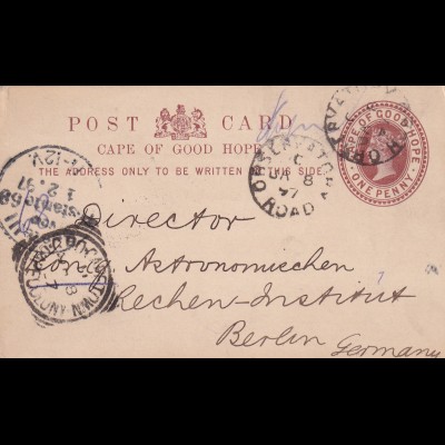 post card cape of good hope 1897 to Berlin
