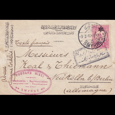 post card 1917 Smyrne to Berlin-Neukölln, censor