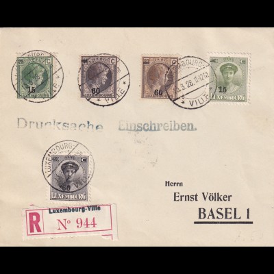 Luxembourg-Ville, Einschreiben nach Basel, Drucksache 1928