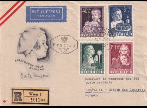 FDC R-Luftpost Wien in die Schweiz 1949, Inhalt Brief Ankündigung von 191 Stück
