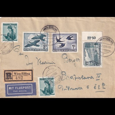 Air mail Einschreiben 1953 Wien Eßling nach Bratislava