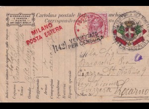 post card Milano Posta Estera 1917 to Locarno, Censura, Field Post