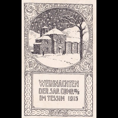 Feldpost Weihnachtskarte 1915 Tessin nach Zürich, Grenzbesetzung