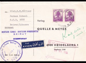 Deutsche Schule, Kindergarten Beirut 1964, post card to Heidelberg, air mail