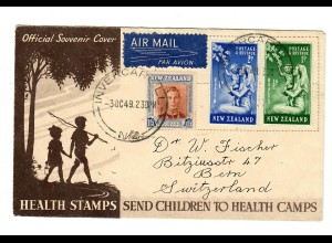 Official sopuvenir Cover, Invercargill, Health stamps send Children 1949 to Bern