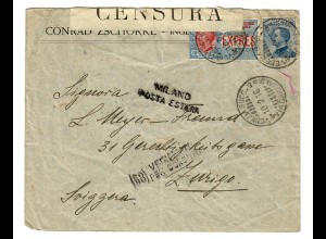 censored cover 1916 Milano to Zürich