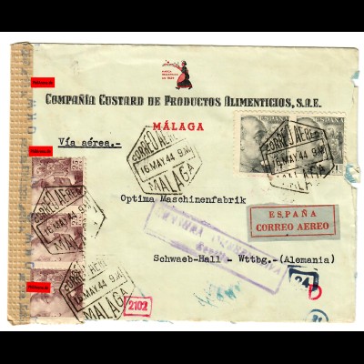 Luftpost Malaga nach Schwäbisch Hall, OKW Zensur,1940