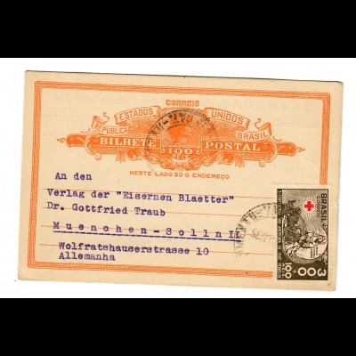 Postkarte Blumenau 1935 mit Bestellung nach München-Solln