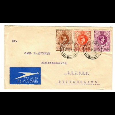 Luftpost Swaziland Mbaban 1939 in die Schweiz/Luzern