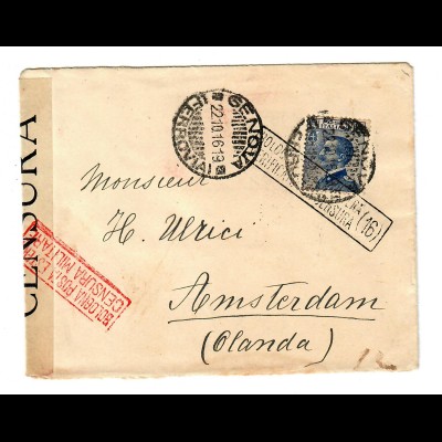 Brief Genova 1916 nach Amsterdam, Zensur