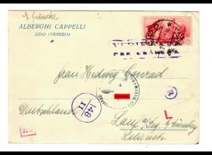 Postkarte Lido Venezia nach Lauf, Zensur 1941