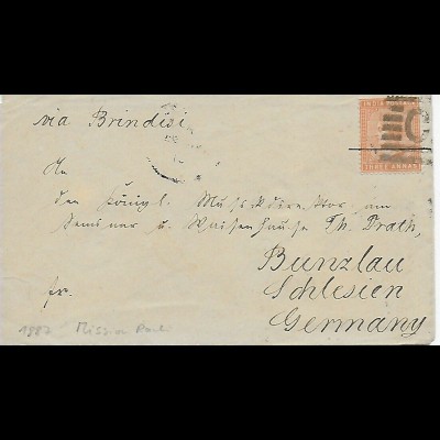 Indien: Missionsbrief nach Bunzlau, Schlesien, 1887 Mission Burju/Ranchi
