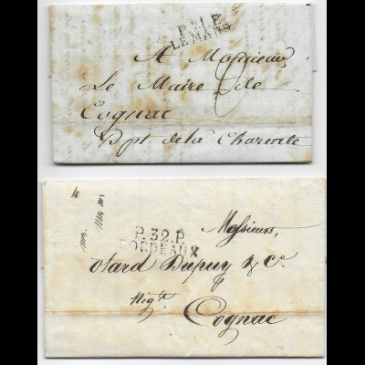Frankreich: 2x Briefe: 1827 Bordeaux, 1809 Le Mans nach Cognac