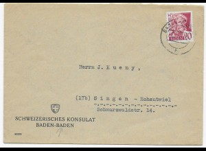 Franz. Zone: 1949: Konsulatspost ohne Zuschlag-Marke. Schweizerisches Konsulat