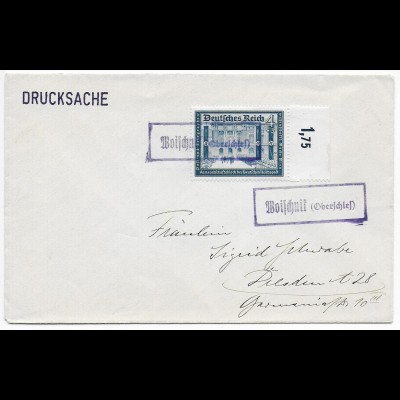 Drucksache Brief Landpost Woischnik/Oberschlesien nach Dresden