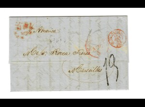 USA to France: 1852: Transatlantic Post: P. America to Marseille