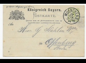 Postkarte mit Werbung Damenkonfektionsstoffe von München nach Nürnberg, 1886