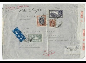 Airmail registered Bombay to Hungary /Sopron, 1940 with censorship