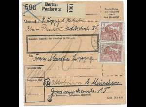 Paketkarte Berlin-Pankow nach Ottobrunn/München, 1948, MeF