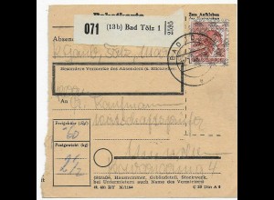 Paketkarte von Bad Tölz, 1948 nach München, EF