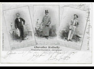 Chevalier Rothelly, Jongleur, Postkarte von Oelgnitz 1901 nach Falkenstein